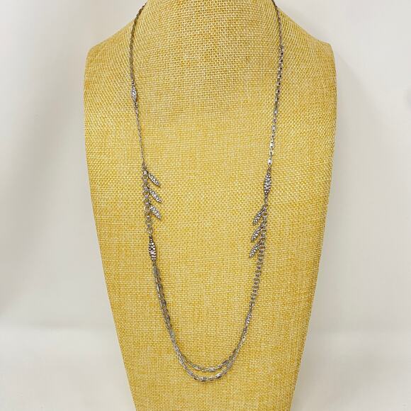 NWOT CLOE + ISABEL Art Deco Crystal Station Chain Long Necklace Silver Tone 30" - Picture 7 of 8